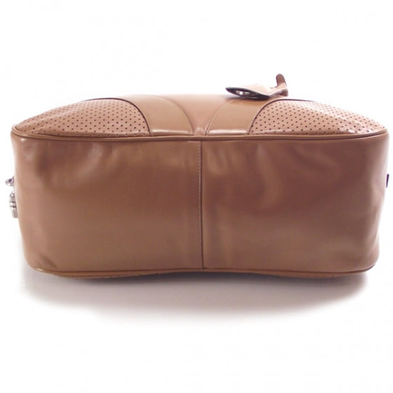 Leather Perforated Bowling Bag Brown