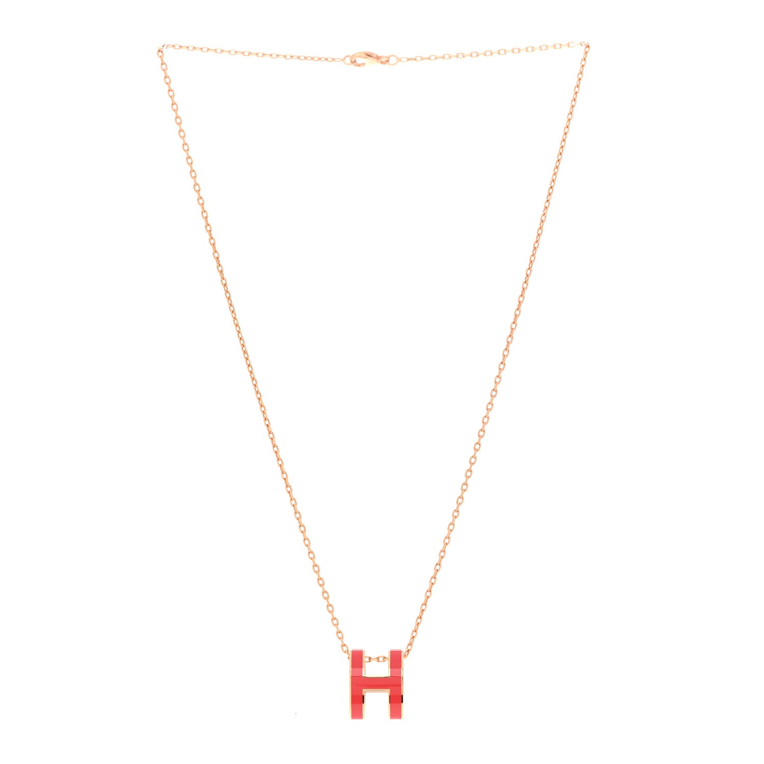 Hermes Lacquered Gold Pop H Pendant Necklace Rose Extreme 3 of 6