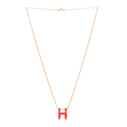 Hermes Lacquered Gold Pop H Pendant Necklace Rose Extreme 3 of 6