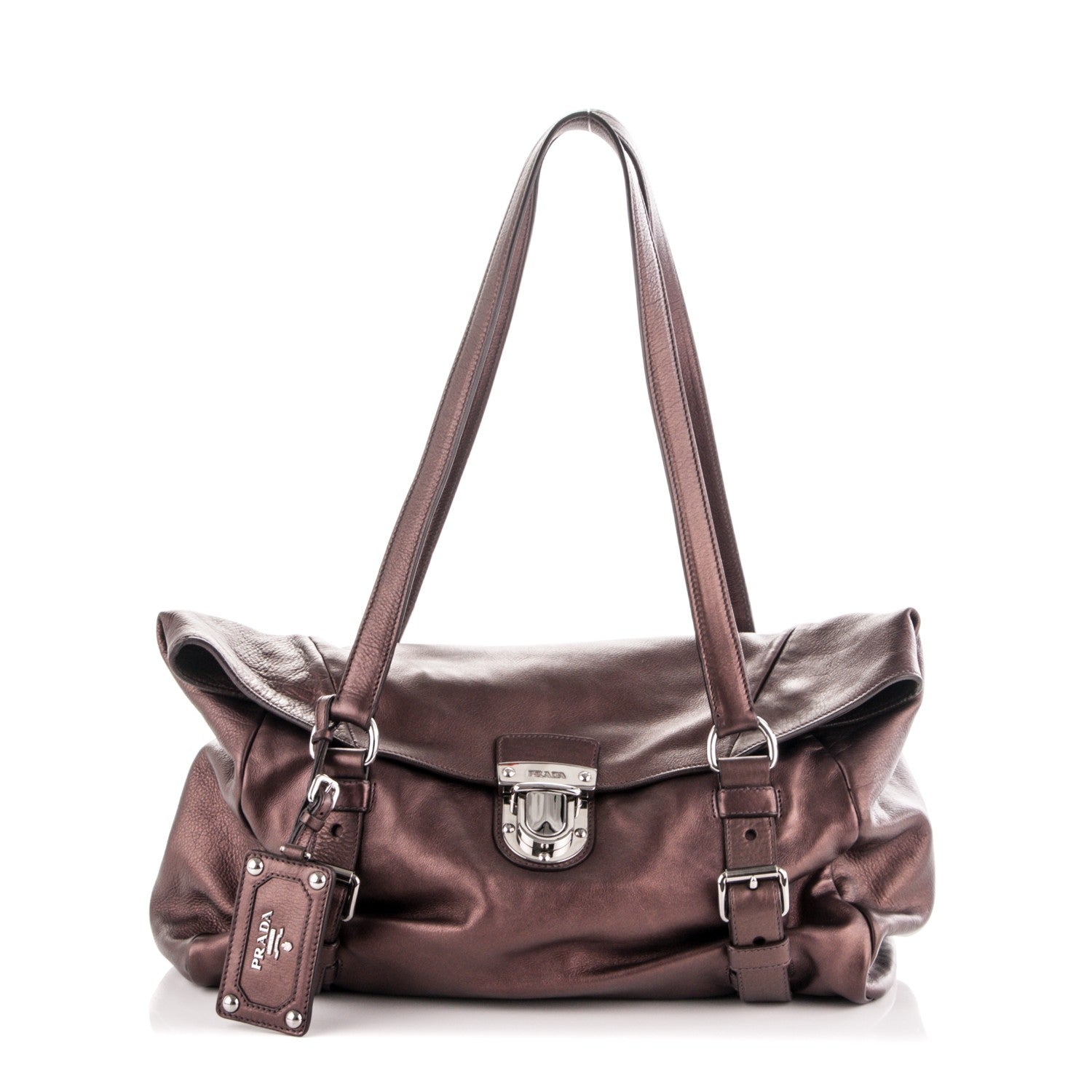 Prada Vitellino Mordo Foldover Pushlock Satchel Antico Mordo 1 of 6
