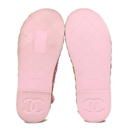 Chanel Tweed Lambskin Velcro Dad Sandals 39 Pink Multicolor 5 of 9