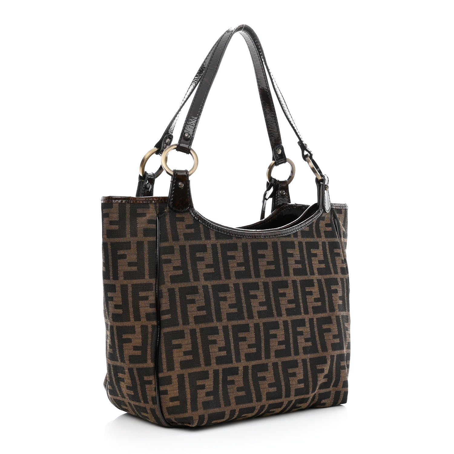 Fendi Zucca Patent Small Chef Shopping Tote Tobacco Moro 3 of 11