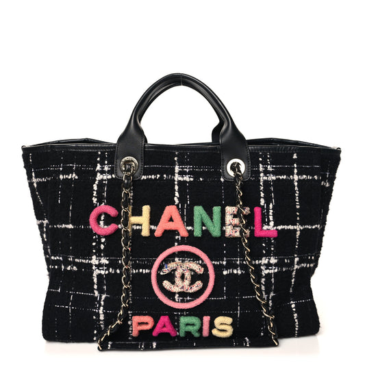 Tweed Medium Deauville Tote Black White Multicolor
