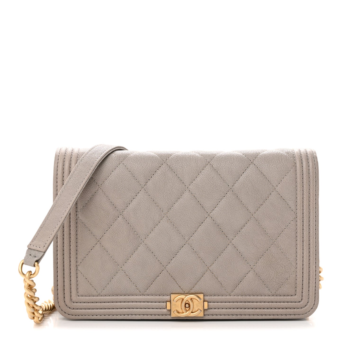 Caviar Quilted Boy Wallet On Chain WOC Grey