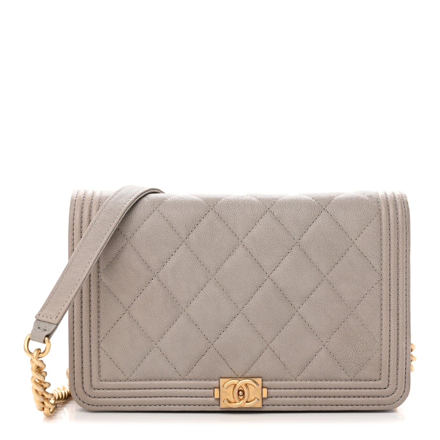 Chanel Caviar Quilted Boy Wallet On Chain WOC Grey 1 of 14