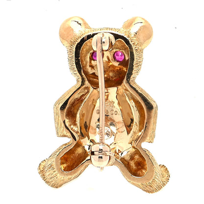 Tiffany 18K Yellow Gold Diamond Ruby Teddy Bear Brooch Pin 3 of 4