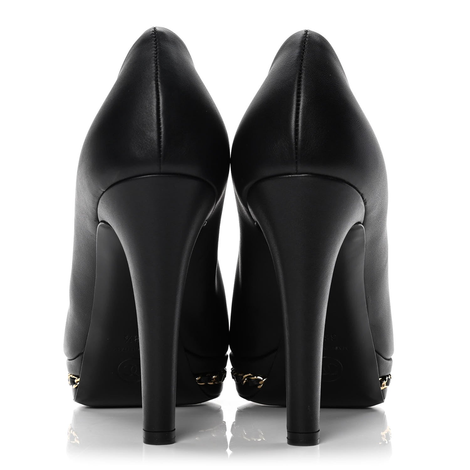 Chanel Calfskin Patent Cap Toe Chain Pumps 38.5 Black 6 of 12
