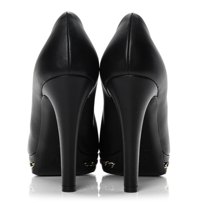 Chanel Calfskin Patent Cap Toe Chain Pumps 38.5 Black 6 of 12