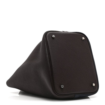 Hermes Taurillon Clemence Casaque Picotin Lock 22 MM Bleu Nuit Framboise Rouge Sellier 4 of 11