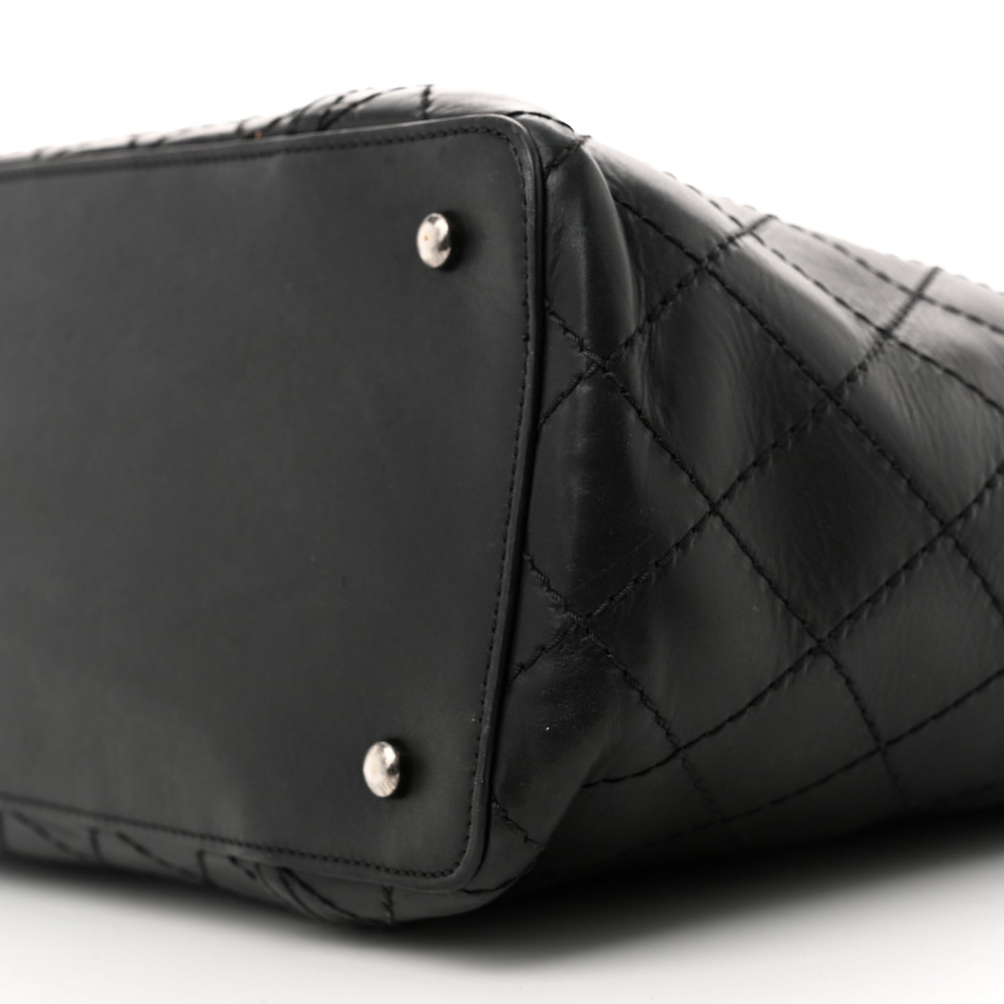 Lambskin Stitched Shopping Tote Black