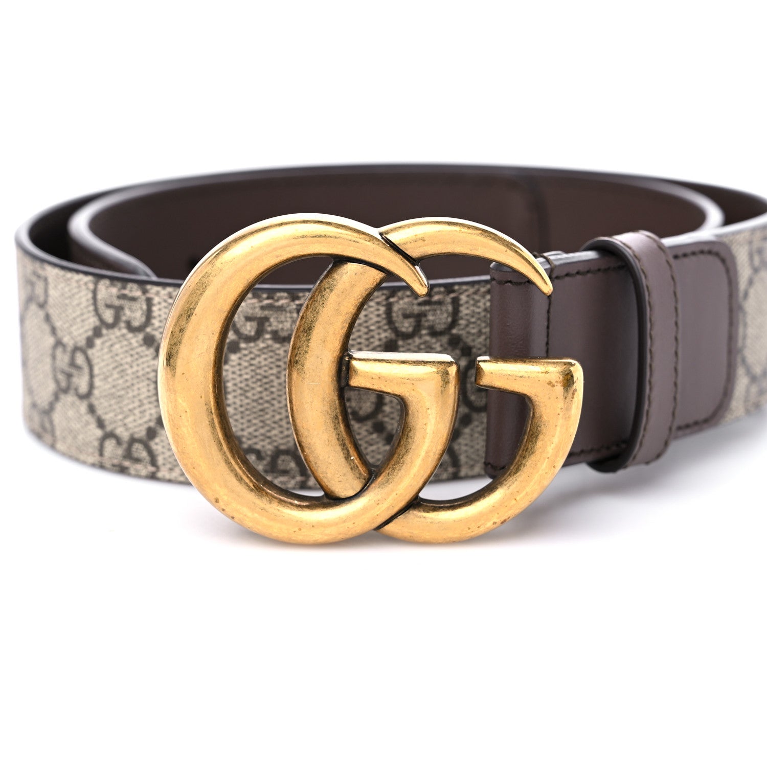 Gucci GG Supreme Monogram Matte Plutone Calfskin Double G 40mm Belt 80 32 Beige Ebony New Acero 5 of 6