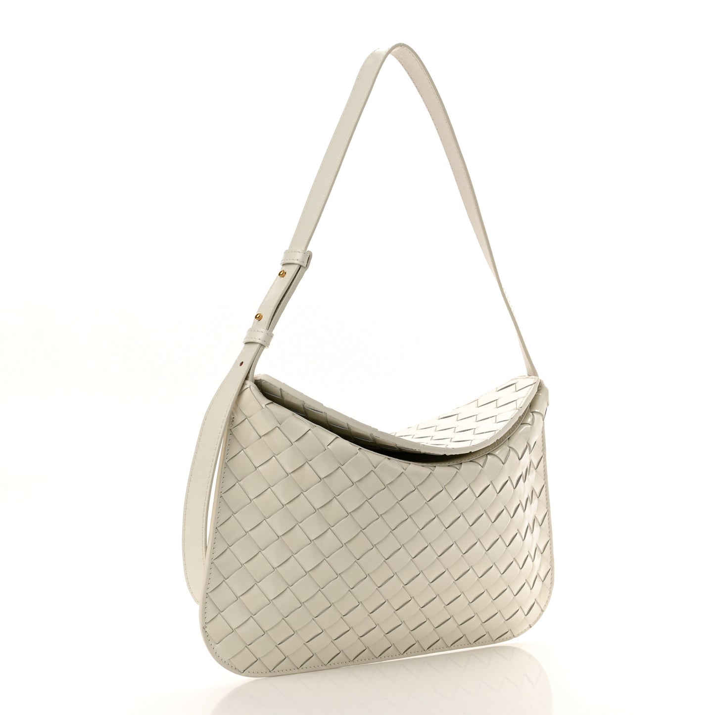 Brushed Calfskin Intrecciato Cradle Fold Over Shoulder Bag White