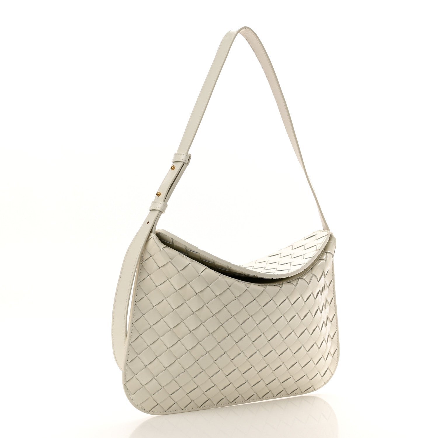 Bottega Veneta Brushed Calfskin Intrecciato Cradle Fold Over Shoulder Bag White 3 of 9