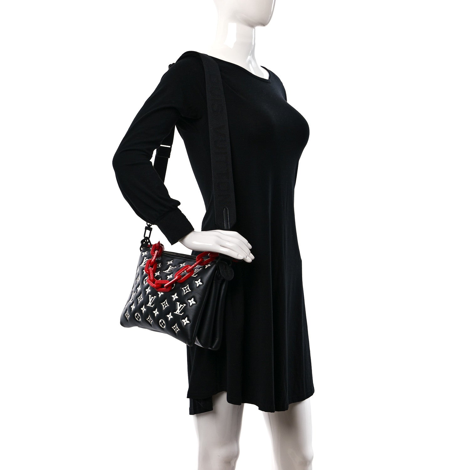 Louis Vuitton Lambskin Embossed Monogram Coussin PM Black White 2 of 11