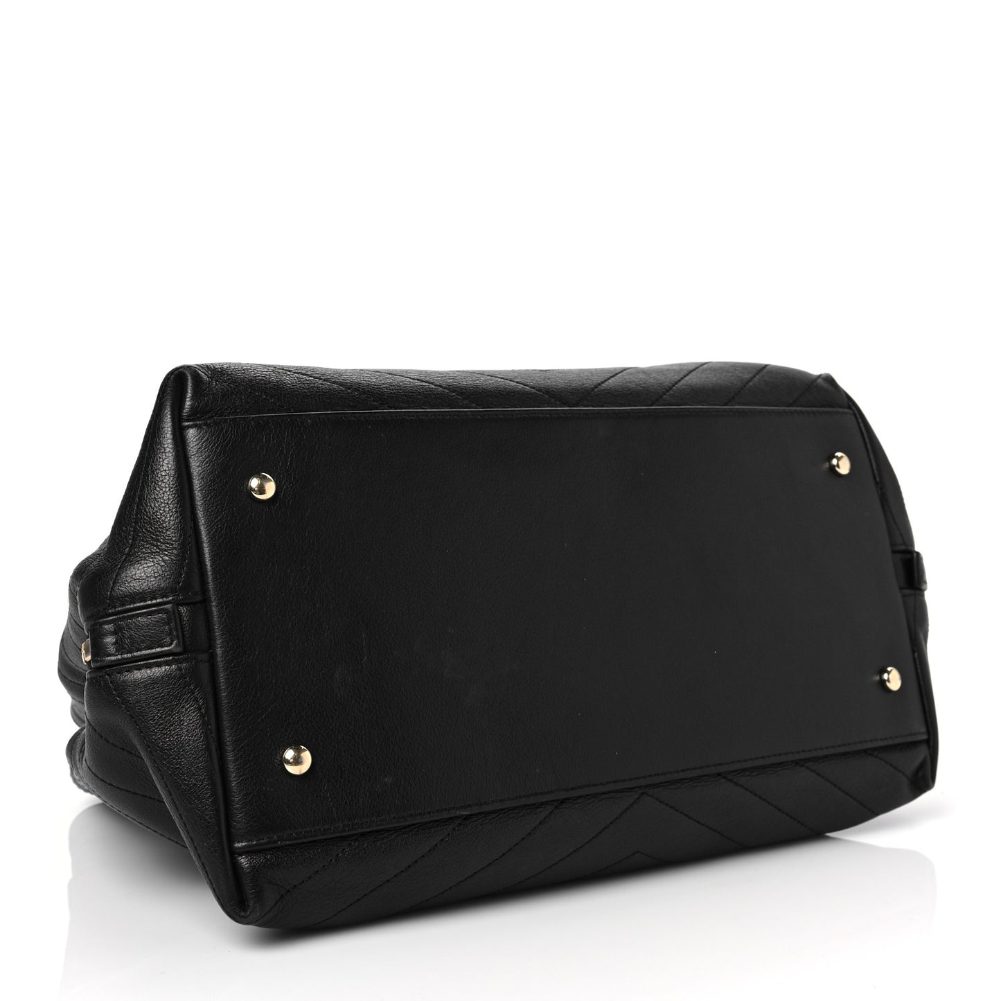 Calfskin Stitched Large Chevron Chic Shopping Bag Black