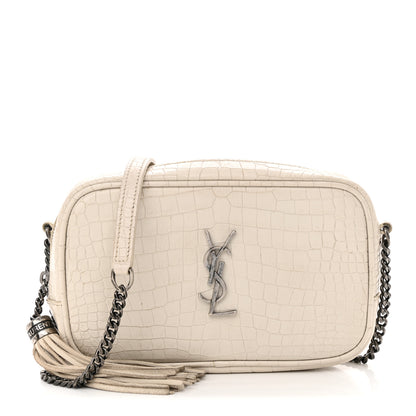 Saint Laurent Calfskin Crocodile Embossed Monogram Mini Lou Camera Bag Crema Soft 1 of 20