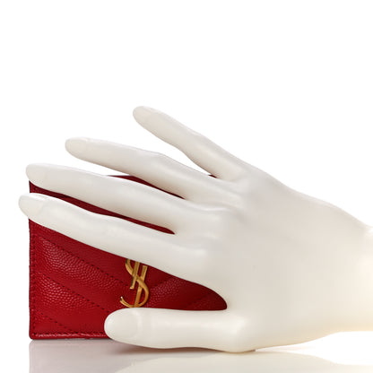 Saint Laurent Grain De Poudre Matelasse Chevron Monogram Credit Card Case Rouge Eros 2 of 11