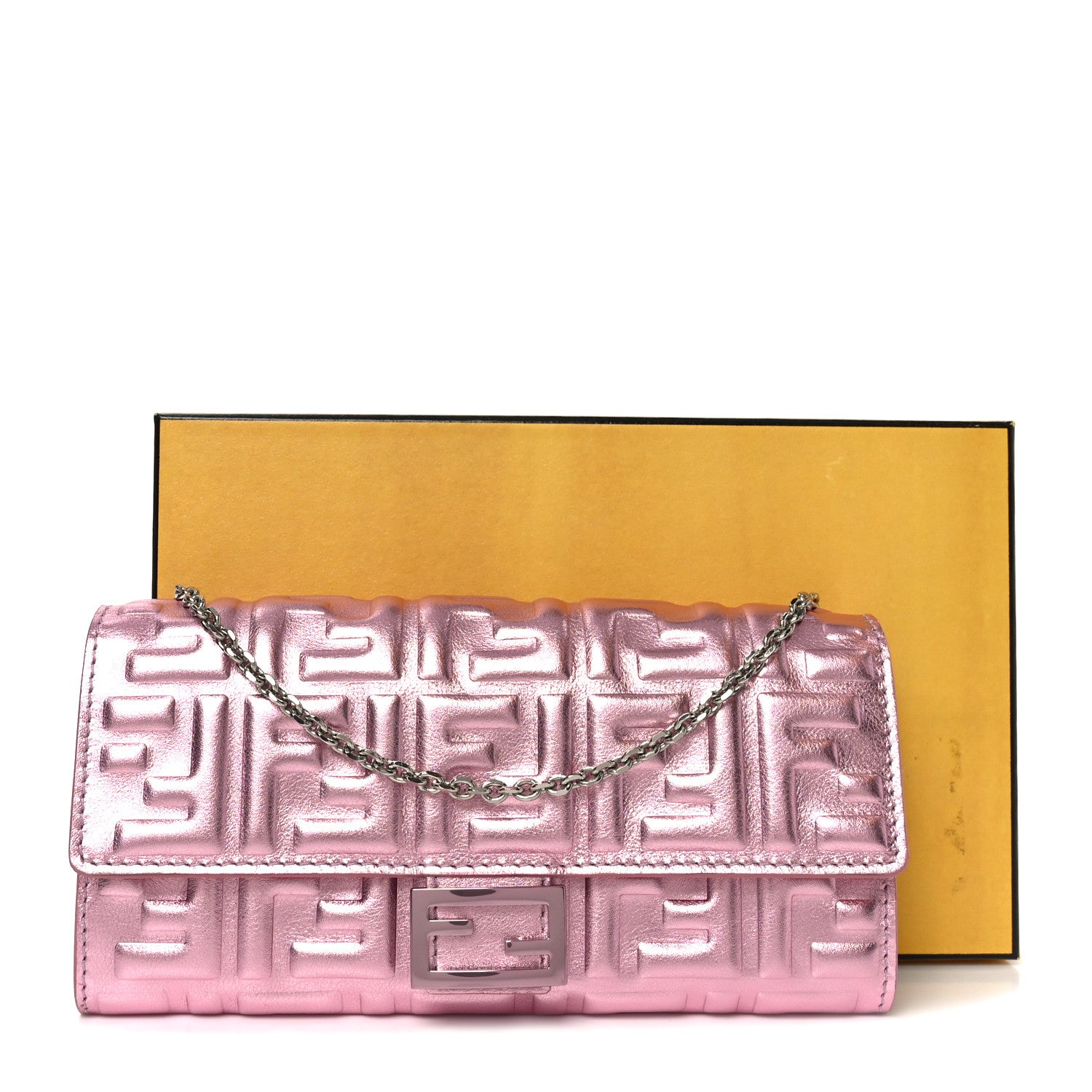Fendi Vitello Catalan Mirror FF 1974 Embossed Continental Wallet on Chain Rosa 10 of 10