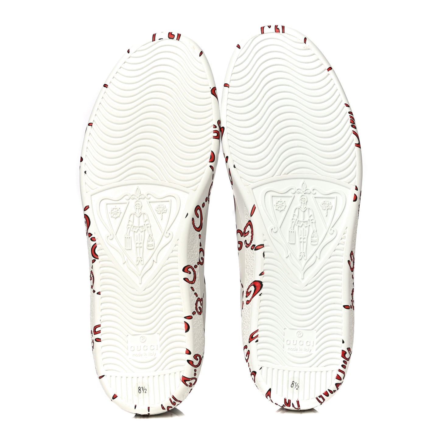 Calfskin GucciGhost Print Mens Ace Sneakers 8.5 White Hibiscus Red