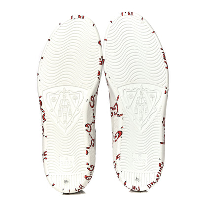 Gucci Calfskin GucciGhost Print Mens Ace Sneakers 8.5 White Hibiscus Red 7 of 11
