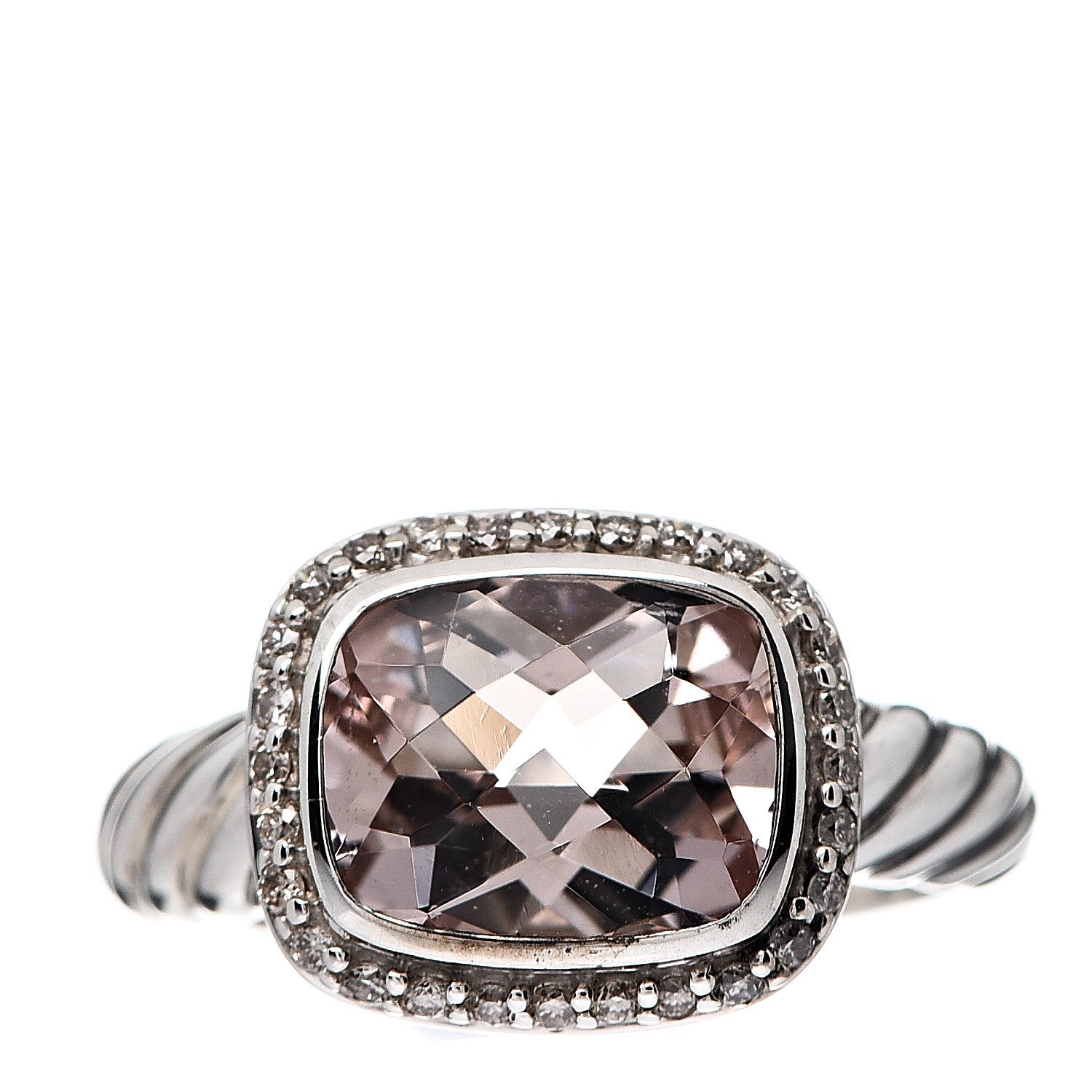 David Yurman Sterling Silver Diamond Morganite 10mm Noblesse Ring 54 7 1 of 4