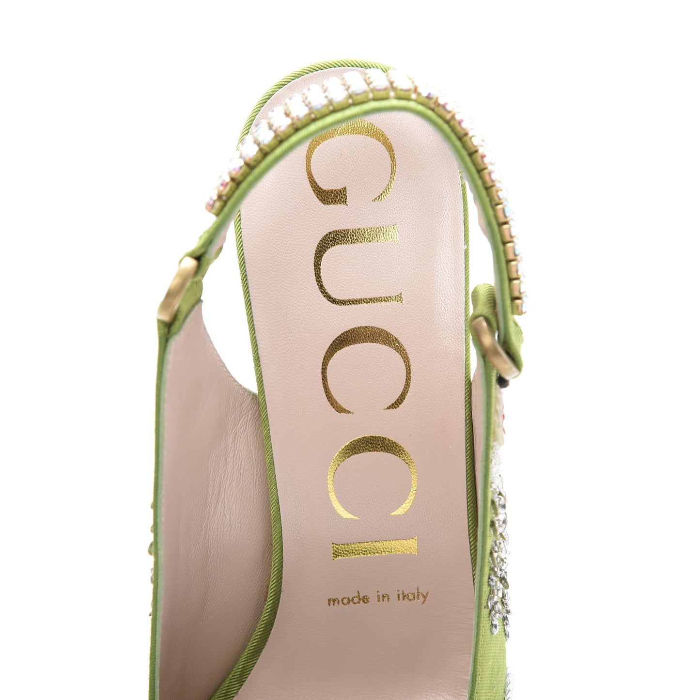 Moire Fabric Eyes Crystal Square G Madelyn Slingbacks 37.5 Lemon Leaf
