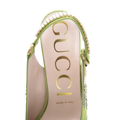 Gucci Moire Fabric Eyes Crystal Square G Madelyn Slingbacks 37.5 Lemon Leaf 9 of 10