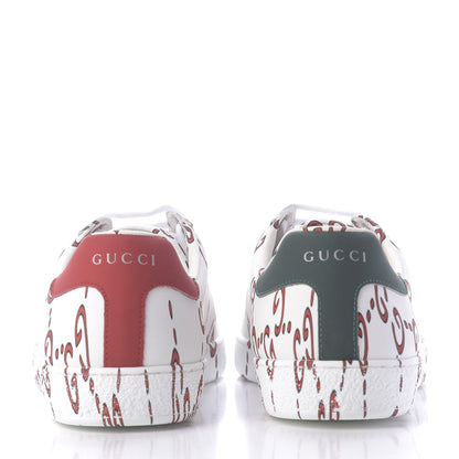 Gucci Calfskin GucciGhost Print Mens Ace Sneakers 8 White Hibiscus Red 5 of 10