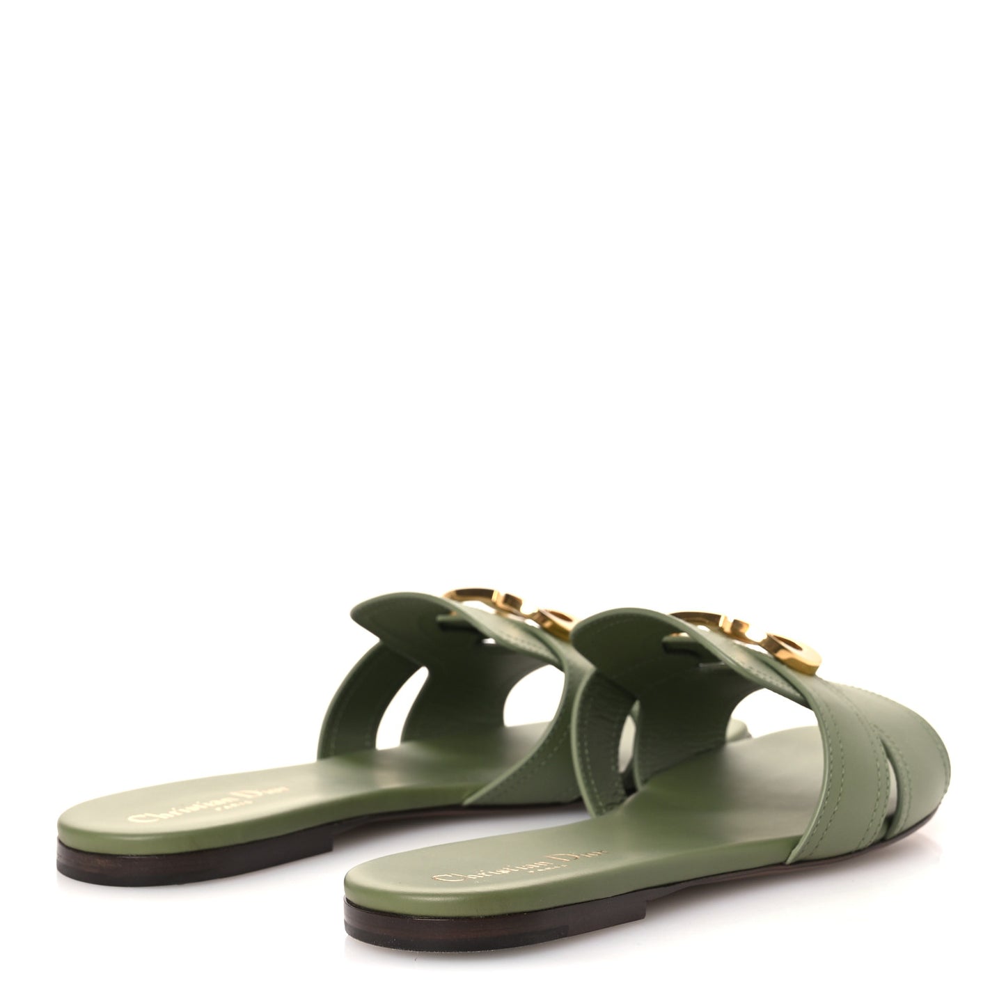 Calfskin 30 Montaigne Flat Slide Sandals 39 Leaf Green