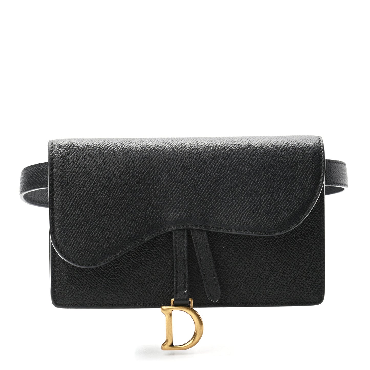 Grained Calfskin Saddle Belt Bag Black