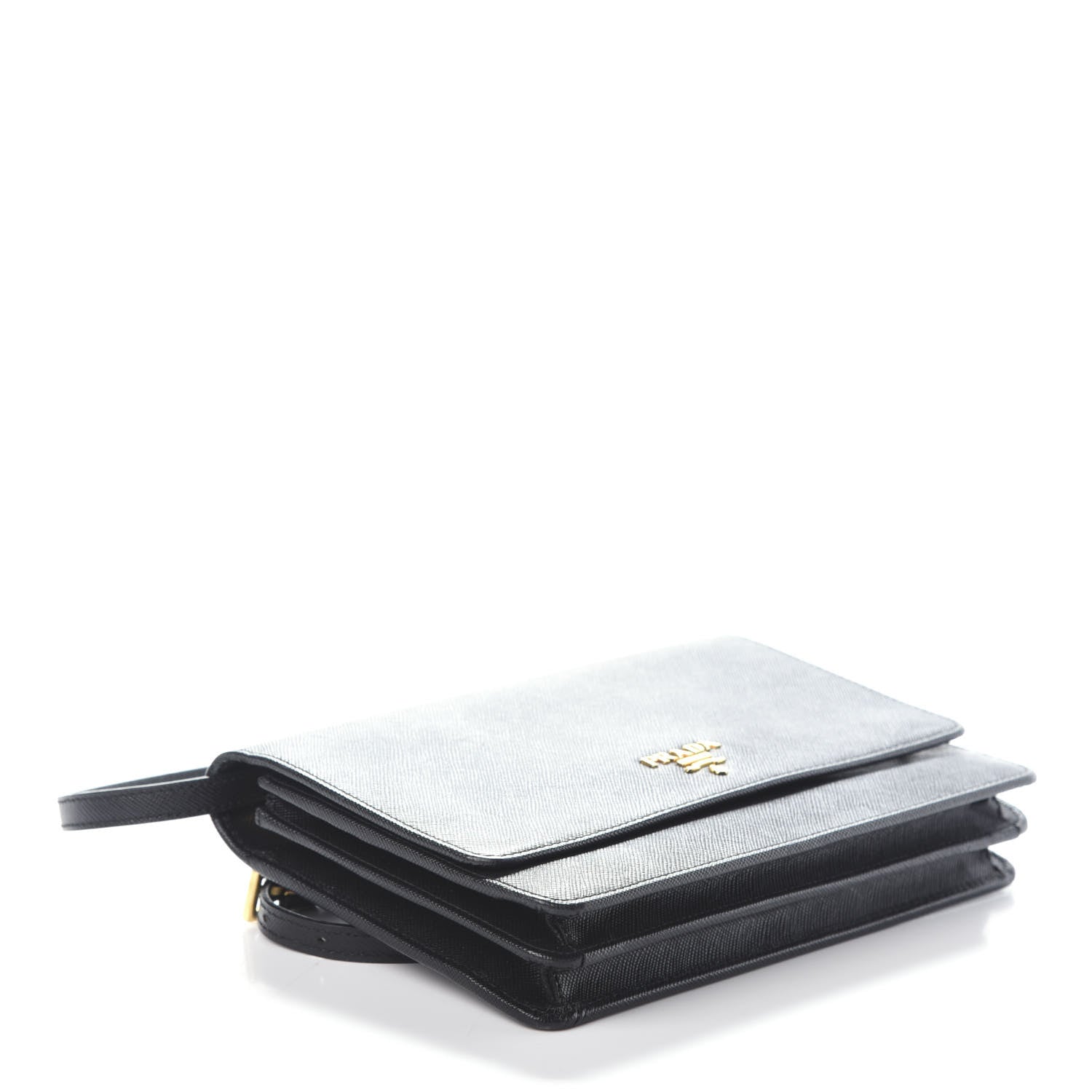 Prada Saffiano Metal Flap Wallet With Strap Black 4 of 9