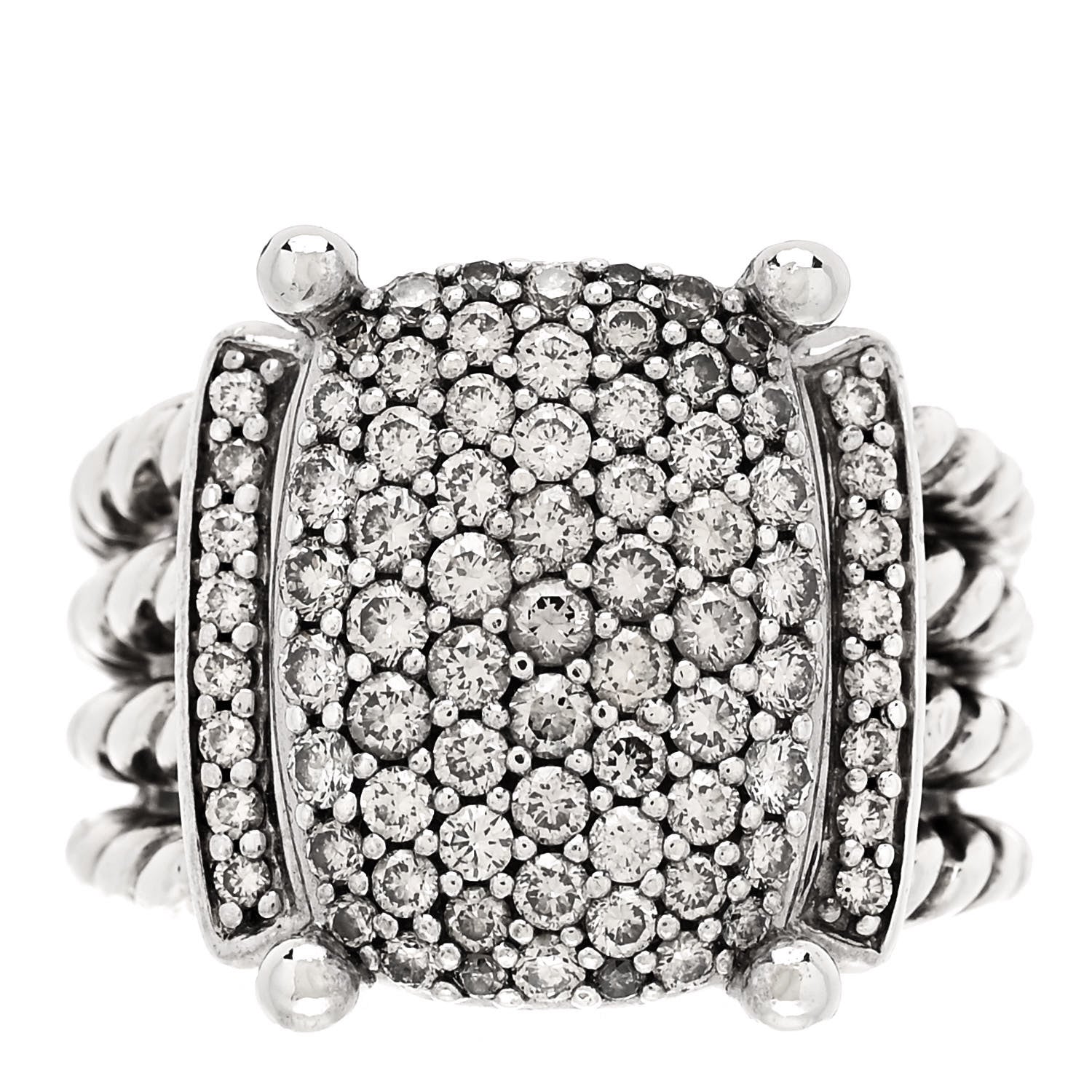 David Yurman Sterling Silver Diamond 16mm Wheaton Ring 53 6.5 1 of 6