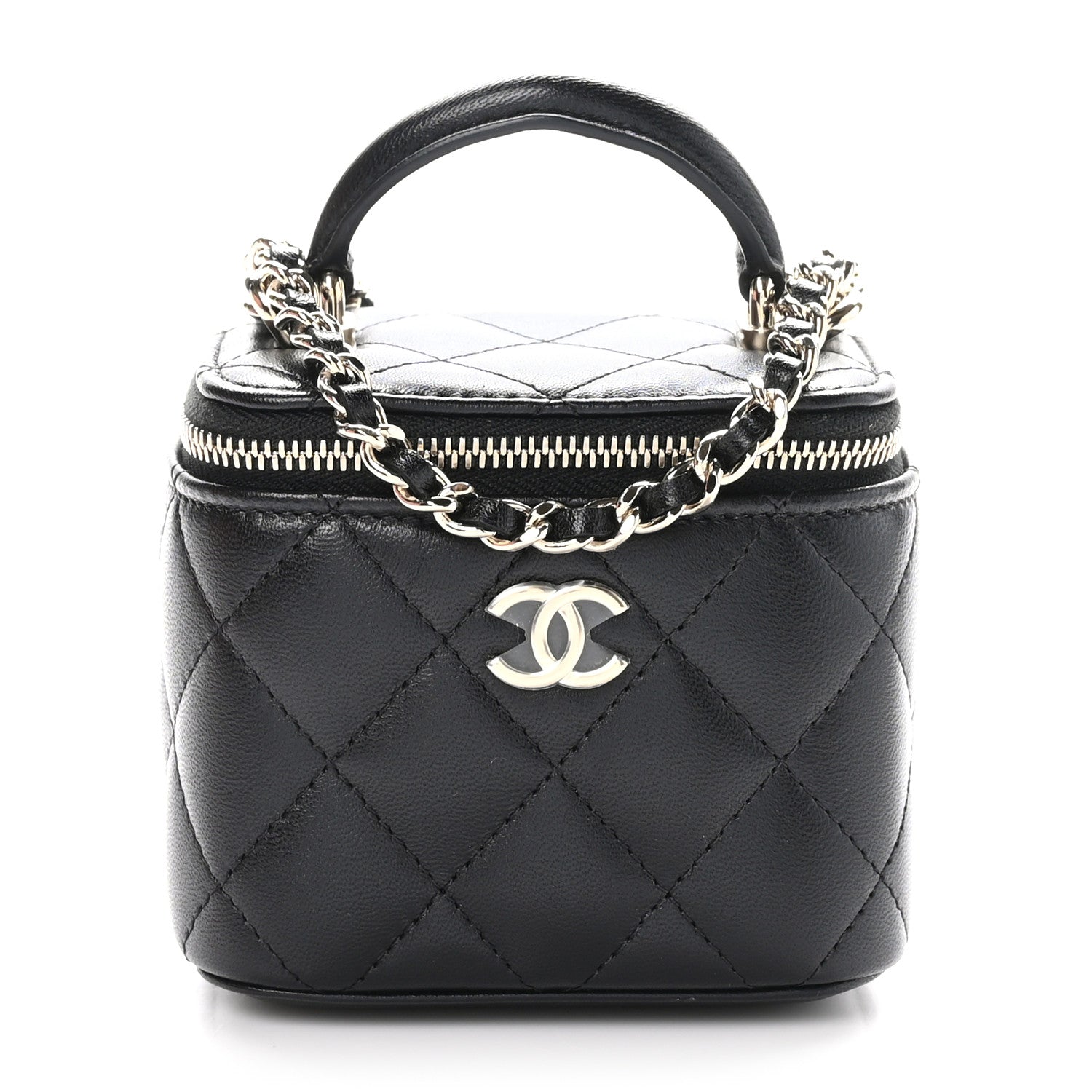 Chanel Lambskin Quilted Top Handle Mini Vanity Case With Chain Black 1 of 11