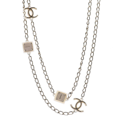 Chanel Resin Square CC Necklace White Silver 1 of 7