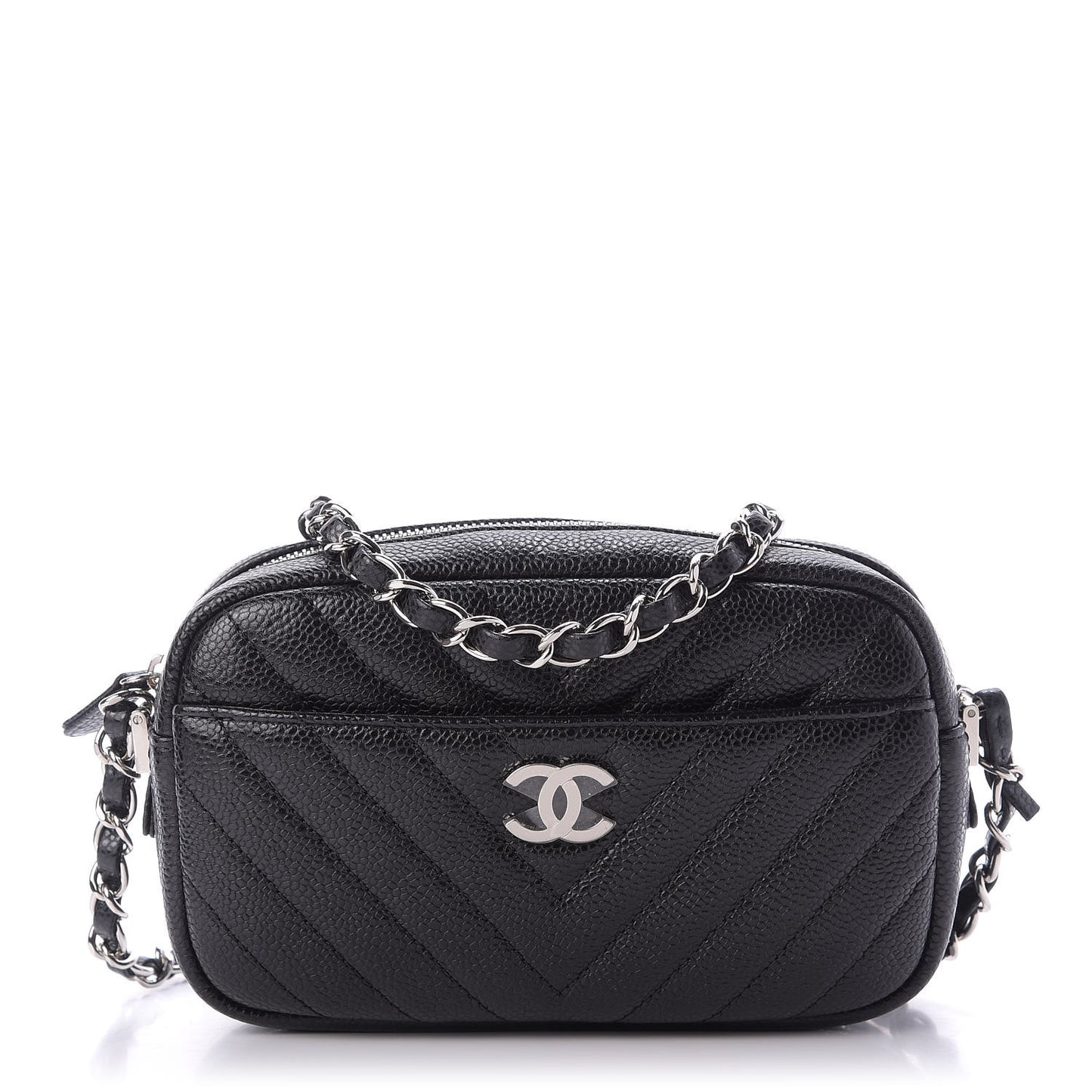 Caviar Chevron Quilted Camera Case Black