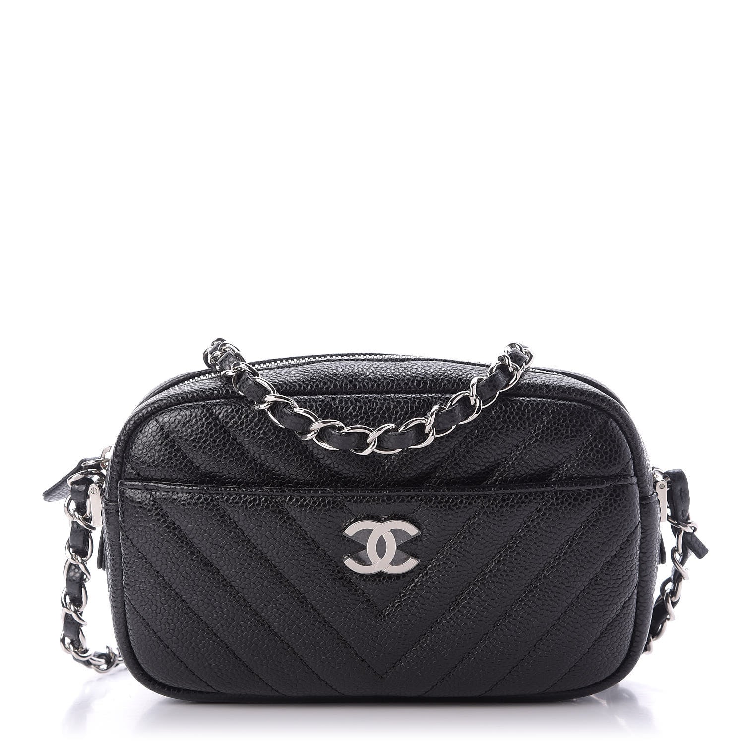 Chanel Caviar Chevron Quilted Camera Case Black 1 of 10