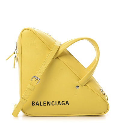 Balenciaga Shiny Day Calfskin Logo S Triangle Duffle Jaune Black 1 of 11