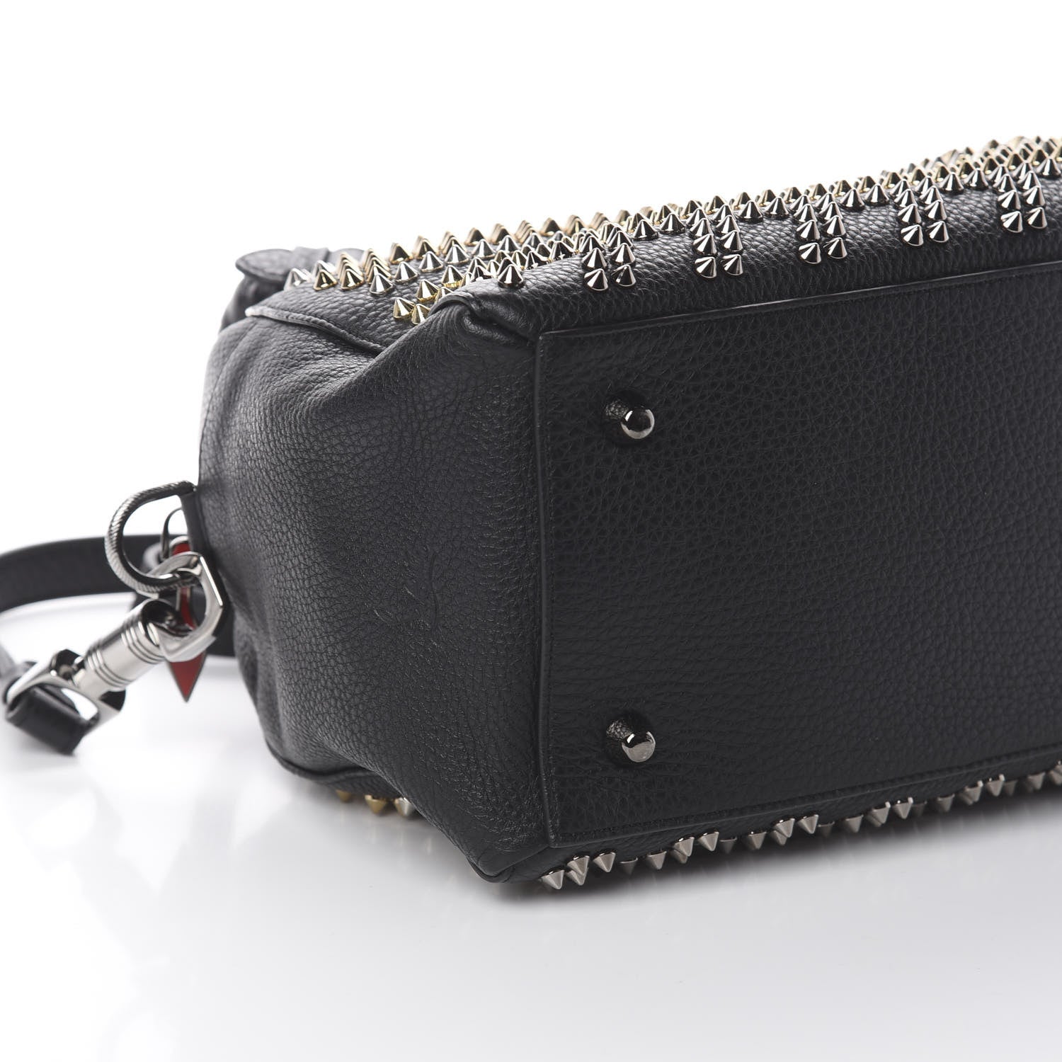 Christian Louboutin Calfskin Mix Chevron Spikes Small Panettone Bowling Bag Black 5 of 8