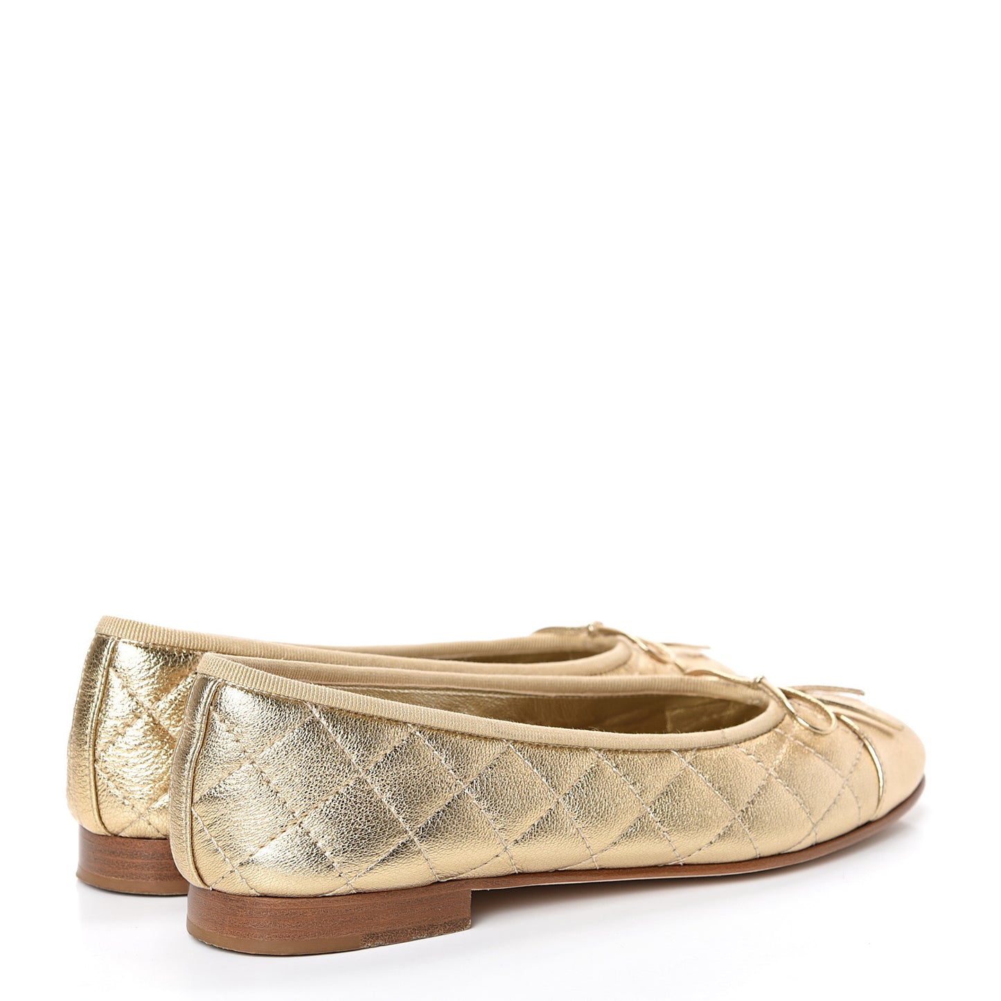 Metallic Lambskin Quilted Cap Toe Ballerina Flats 37.5 Gold