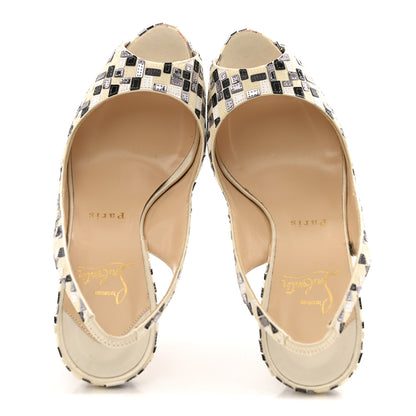 Christian Louboutin Satin Mosaique No Prive 120 Pumps 37.5 Silver Black White 2 of 12