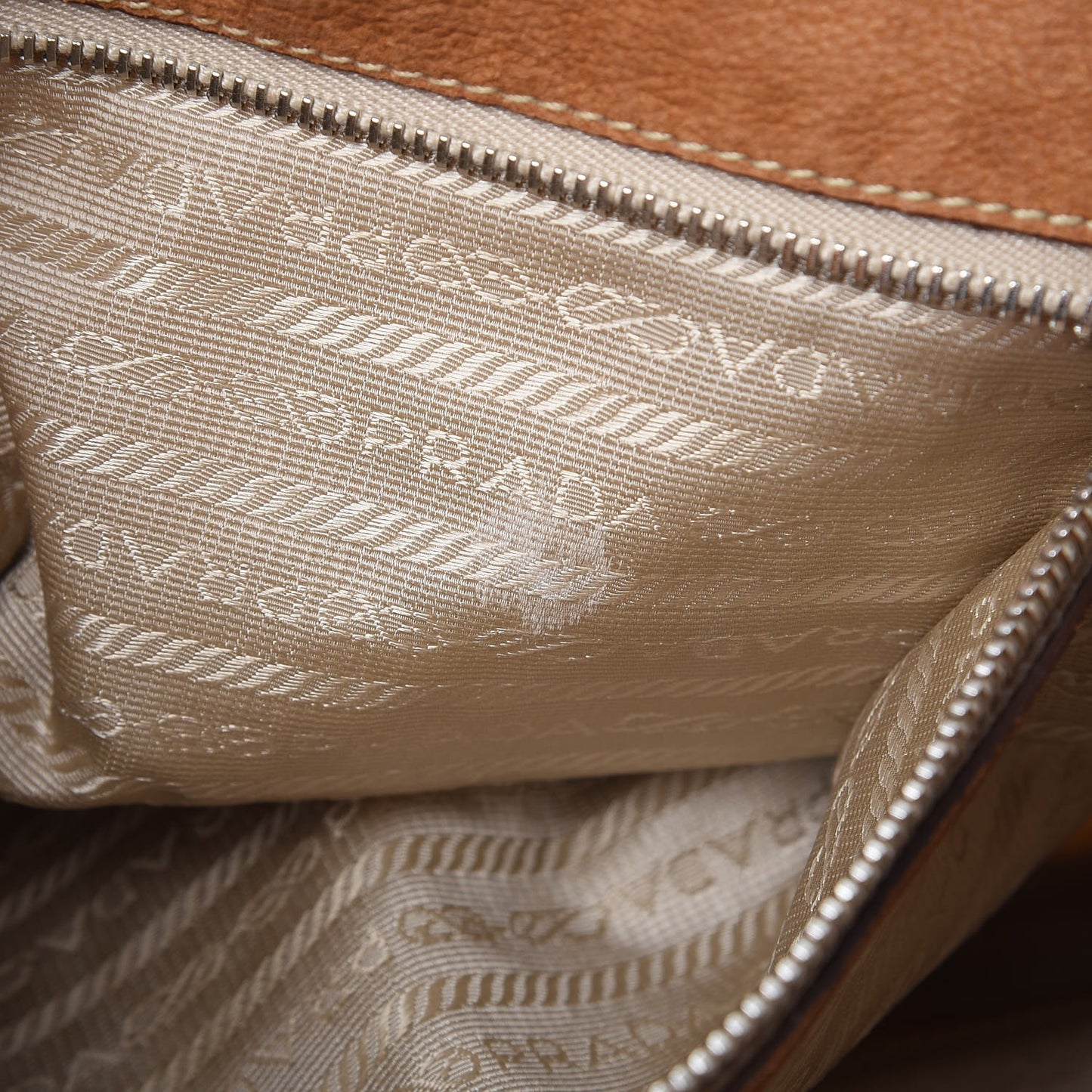 Tessuto Nylon Calfskin Pushlock Satchel Brown