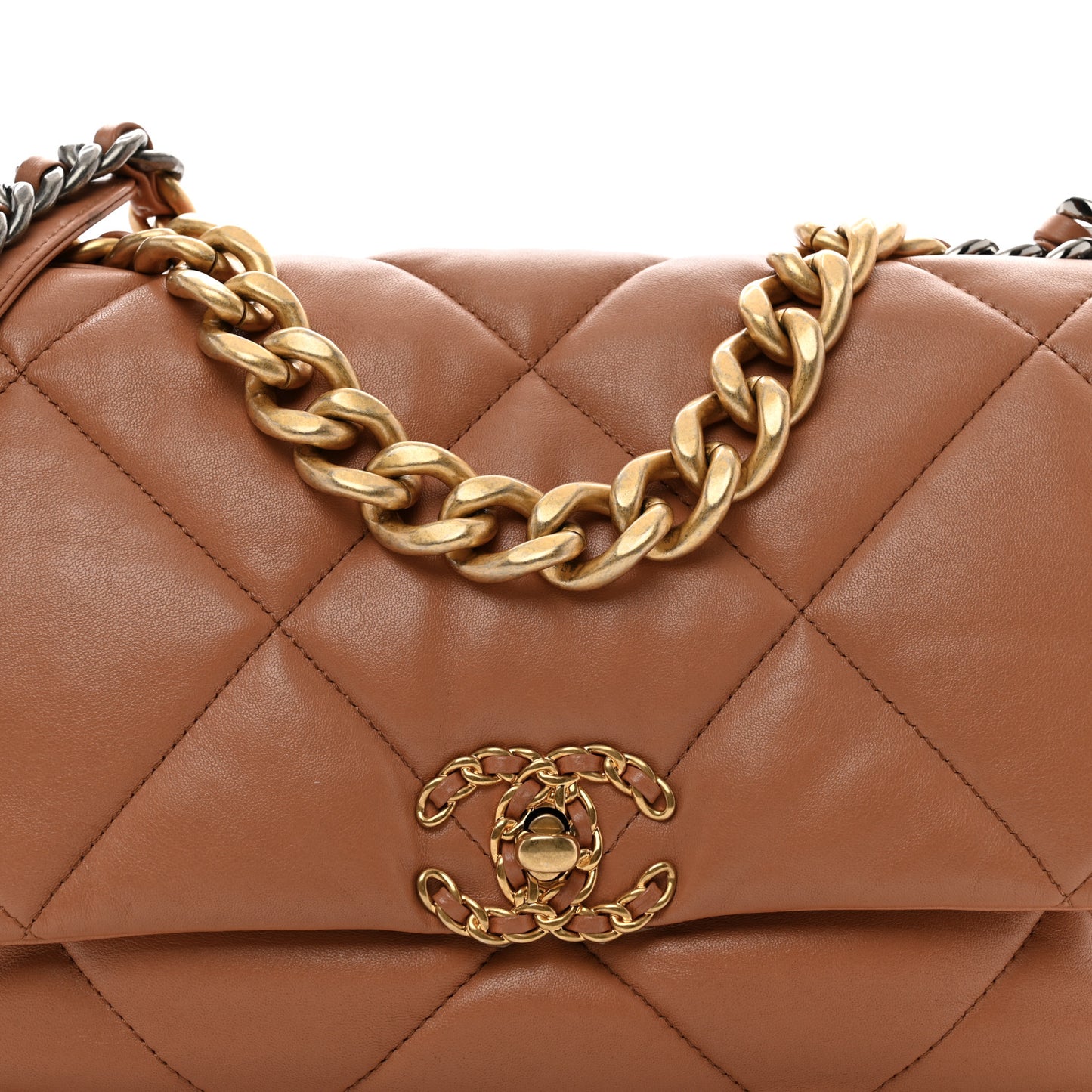 Lambskin Quilted Large Chanel 19 Flap Brown