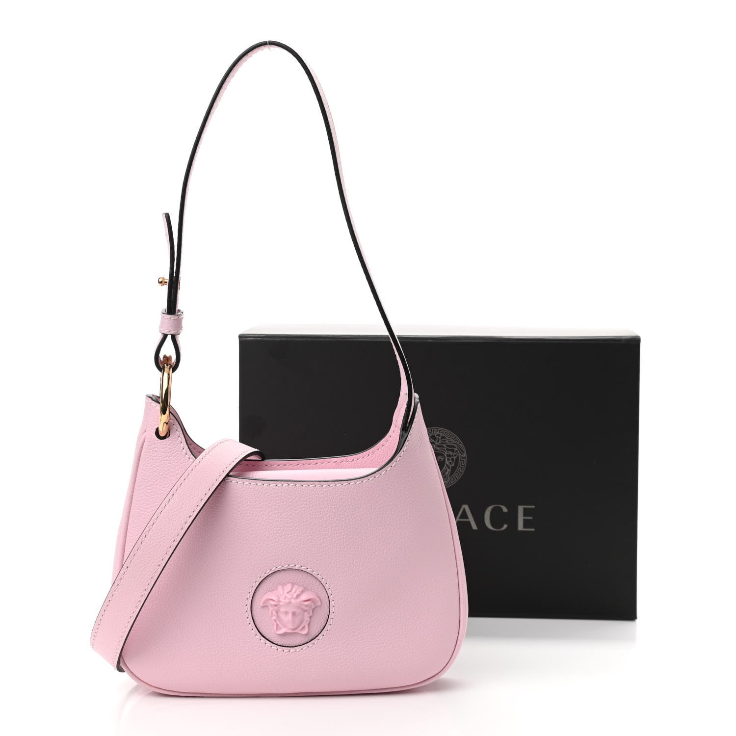 Versace Calfskin La Medusa Small Hobo Crossbody Pink 9 of 9