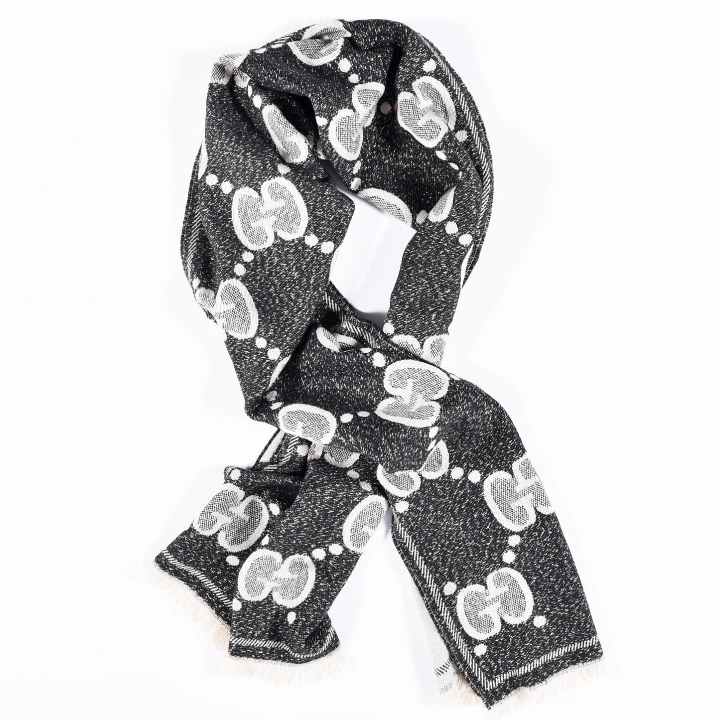 Wool Lame Jacquard Monogram Jumbo GG Lady Nest Lux Scarf Black Ivory