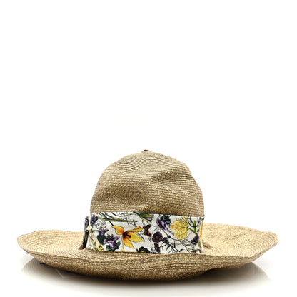 Gucci Woven Paper Yarn Floral Hat XL Beige White Multicolor 3 of 7