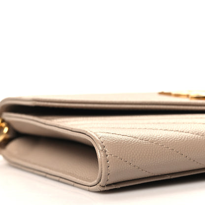 Saint Laurent Grain De Poudre Matelasse Chevron Monogram Envelope Clutch Dark Beige 9 of 11