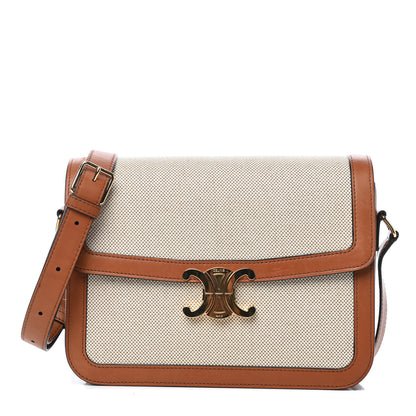 Celine Textile Natural Calfskin Large Triomphe Tan White 1 of 12