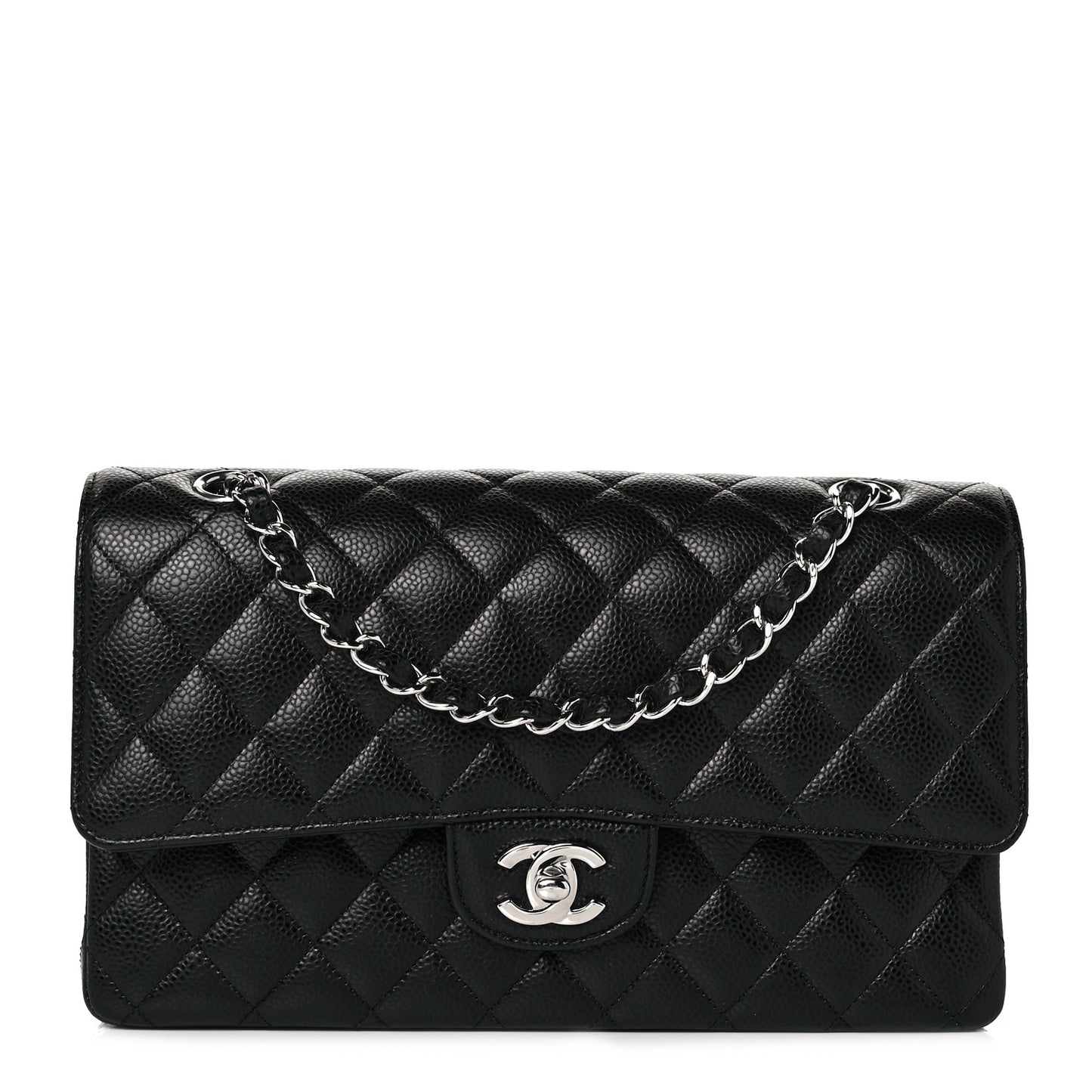 Caviar Quilted Medium Double Flap Black