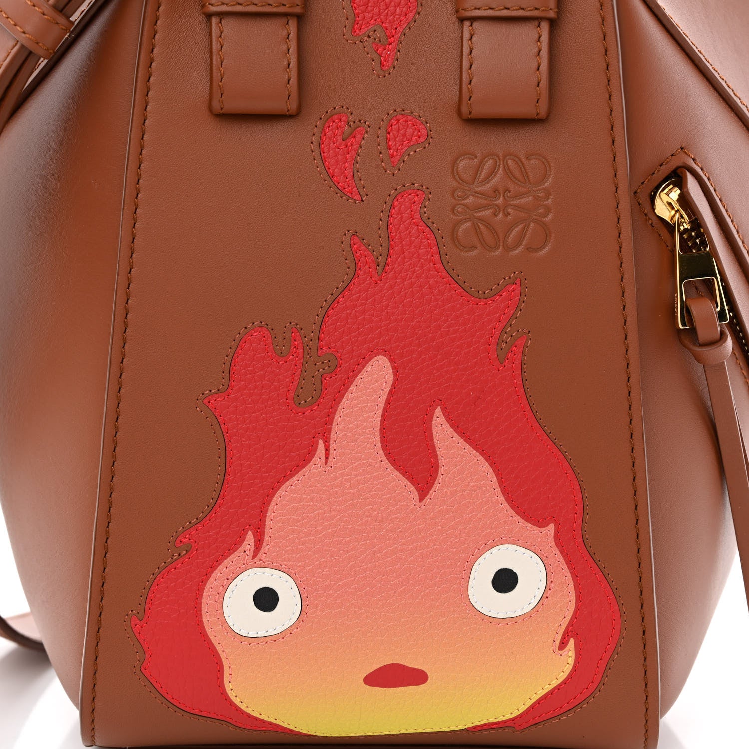 Loewe X HOWLS MOVING CASTLE Satin Calfskin Calcifer Hammock Shoulder Bag Rust 9 of 11