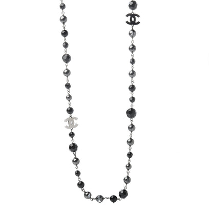 Chanel Pearl Beaded CC Long Necklace Silver Black 1 of 5